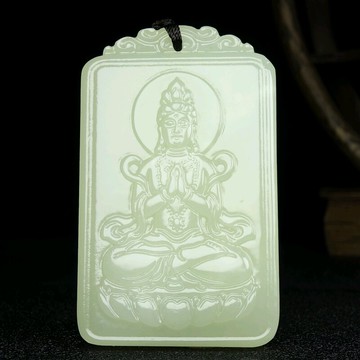 新疆和田玉白玉渡世觀音吊墜男士玉牌平安牌掛件天然正品女項鏈