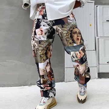 Printed Loose Casual Trousers 印花寬松大碼休閑長褲嘻哈褲男裝