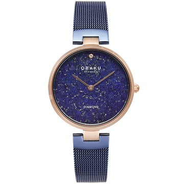 OBAKU 渦旋幾何真鑽時尚腕錶-青金石款(V256LXHVLML)-33mm