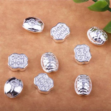 純銀999足銀diy配件實心空心亮面項鏈手鏈雙喜飾品編制富甲天下