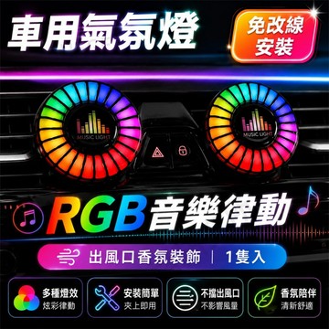 【台灣現貨】👍免改線安裝 車用空調口拾音燈 車內氣氛燈 汽車氣氛燈 無線 RGB律動燈 出風口香薰裝飾 汽車led燈