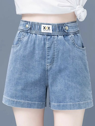 天絲短褲女夏季2025新款高腰寬松顯瘦松緊腰五分褲子牛仔休閑運動鑫弘-素時衣櫥