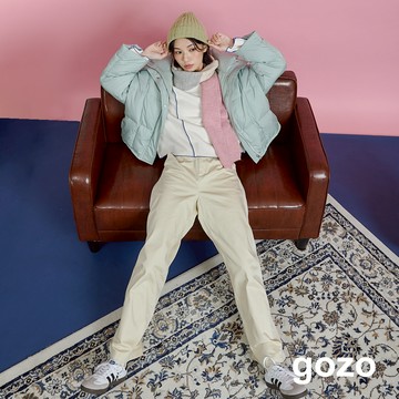 【gozo】廓型立領方塊壓紋羽絨外套(黑色/淺綠_F) | 女裝 立領 保暖 羽絨外套 冬天外套 外套 短版外套