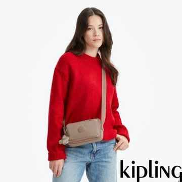 Kipling 淺棕褐色前後加寬收納側背包-ABANU