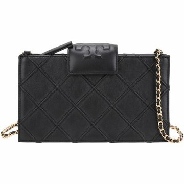 TORY BURCH Fleming 菱格納帕真皮 斜背皮夾鍊帶包(黑色)
