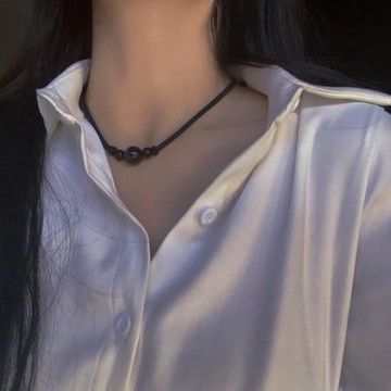 臺灣出貨✅鎖骨鏈黑曜石項鍊女情侶轉運珠鎖骨鏈男黑繩ins網紅新款吊墜橫款