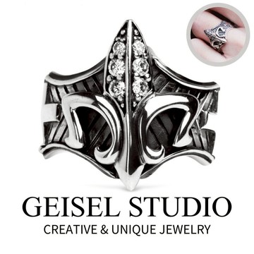 ✨台灣免運✨歐美千葉十字架寶石戒 鈦鋼戒指 可調節戒指 男性戒指 不鏽鋼戒指 中性戒指【D-018】