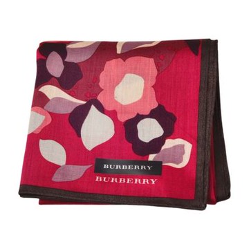 BURBERRY 桃紅底花卉圖騰字母LOGO帕領巾(51CM)
