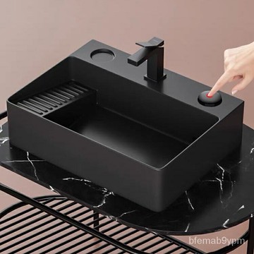 免運新款臺控側邊下水臺上盆帶搓衣闆後排水洗臉盆傢用衛生間洗手單盆