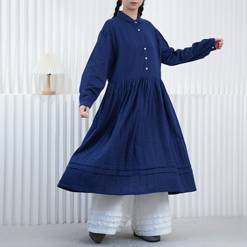 氣質波點長袖翻領洋裝122188C