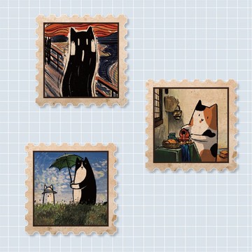 【MiKaLa】名畫喵郵票壓克力磁鐵 第一彈