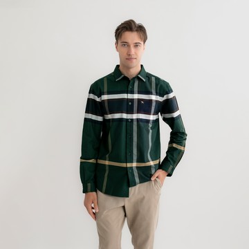 【Urban Explorer】男裝-經典格紋形象款長袖襯衫-綠色