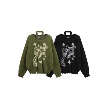 慵懶風復古露肩掛脖毛衣女秋冬新款寬松慵懶風仿貂絨針織衫上衣