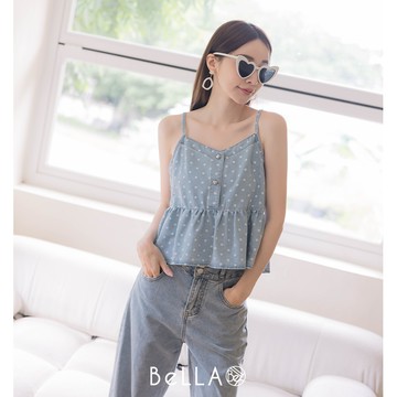 【1+1優惠】BeLLA 愛心牛仔背心上衣 淺藍