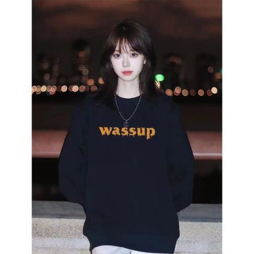 WASSUP HEODS美式溶解字母印花衛衣男女款秋冬潮牌圓領寬松上衣