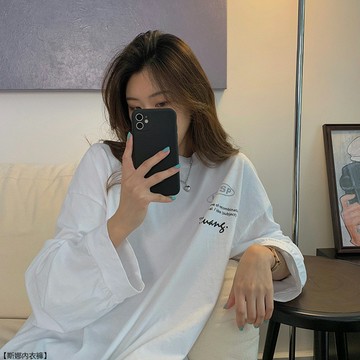 胖MM大碼長袖T恤寬鬆慵懶風BF前後印花韓版圓領衛衣