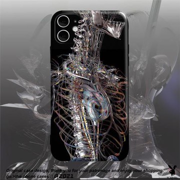 PlayGirl原創賽博骨骼科技感適用蘋果15pro手機殼個性14ProMax個性13mini保護套高級感iqoo全包邊菲林殼安卓