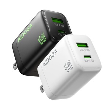 氮化鎵GaN快充器 【2入】AIDOGA 雙孔 GaN氮化鎵 PD3.2快充充電器充電頭 45W Type-C+USB-A