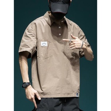 日系工裝短袖襯衫男生夏季寬松大碼上polo衫衣服潮流百搭休閑半袖