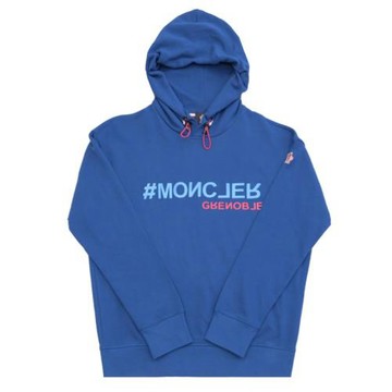 MONCLER Grenoble 品牌寬鬆連帽長袖大學T恤/衛衣.藍