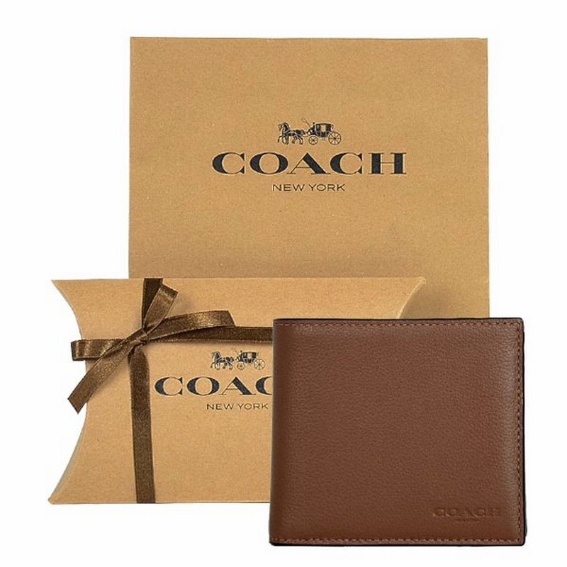 送料0円 COACH 二つ折財布 ブラウン シンプル tessiturasdenos.com.br