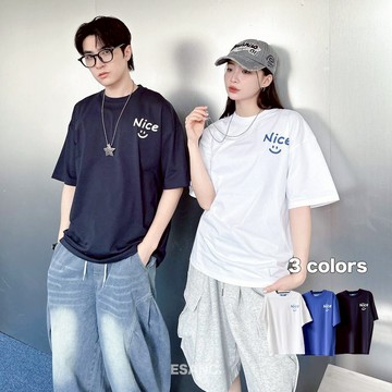 【衣衫倉庫】SORONA®  涼感 🧊  NICE 笑臉印花短T 3色 短袖 夏季 寬鬆 韓國