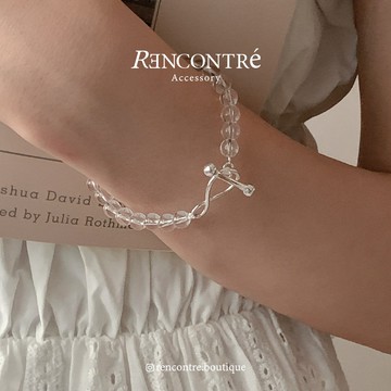 『現貨/韓國東大門 時髦OT扣 手工白水晶/黑瑪瑙 純銀手鍊』Rencontre 925純銀 水晶手鍊 東大門 韓國手鍊