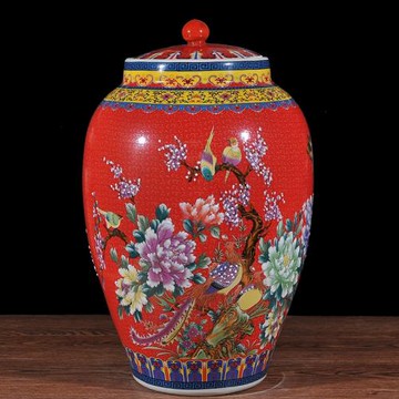 景德鎮陶瓷米缸帶蓋家用50斤米桶儲米箱面粉缸中式密封廚房儲物罐