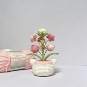 🔥新品🔥毛線手工diy小花kitty花束盆栽鉤針編織材料禮物擺件材料包鉤針DIY手工材料包 永生花束 花朵鉤織