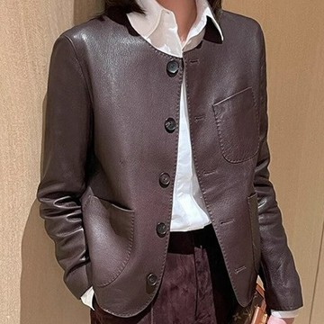 【巴黎精品】現貨+預購 頂級真皮皮衣外套真羊皮皮衣秋冬夾克休閒女裝-簡約荔枝紋真皮女外套2色a1le14