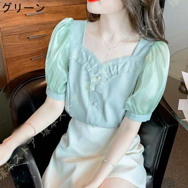 ブラウス トップス レディース シフォン シャツ レース 半袖
