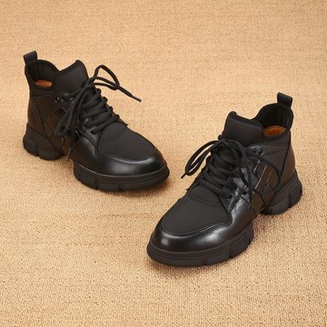厚底老爹鞋女2025秋冬新款歐貨內增高女鞋真皮單鞋黑色時尚休閑鞋