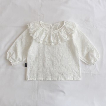 荷葉花邊領提花娃娃衫襯衫女童寶寶洋氣公主范長袖上衣春秋款