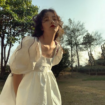 夏季新款公主風顯瘦收腰氣質chic泡泡袖蓬蓬裙連衣裙女裝