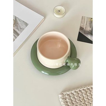 法式簡約撞色咖啡杯碟純色奢華下午茶杯高顏值實心陶瓷杯碟點心碟