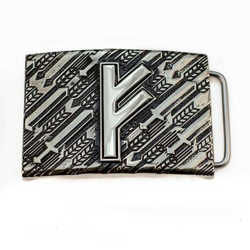 Fehu Rune soild 德國銀皮帶扣，Vikings Wealth rune 鎳銀腰帶
