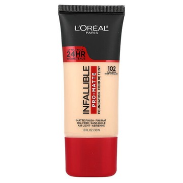 L'Oréal, 可靠的專業啞光粉底，102 Shell Beige，1 液量盎司（30 毫升）