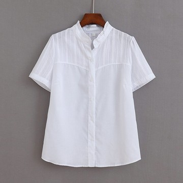 棉木耳邊刺繡拼接襯衫 夏季新款短袖紐扣開衫休閑襯衣女上衣H/3-2