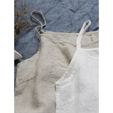 純色亞麻吊帶背心F2019 夏季女寬松外穿無袖上衣 內搭打底小吊帶