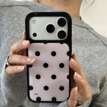 可愛粉波點撞黑邊適用防摔殼 iphone17promax手機殼16 15 14 13 保護套 蘋果保護殼 不撞款