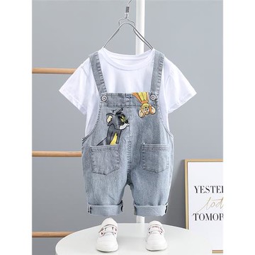 兒童背帶褲套裝夏季一歲男寶寶洋氣兩件套女小童可愛嬰兒夏裝短褲