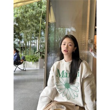 灰色圓領衛衣女2025新款爆款春秋冬加絨美式寬松oversize薄款上衣