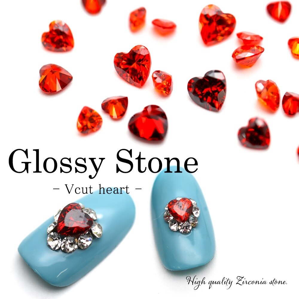 レッド 赤 ラインストーン ジルコニア製 グロッシーストーンGlossy stone ハート オーロラカラーrhinestoneレジン Vカット  ジルコニア製 LINEショッピング