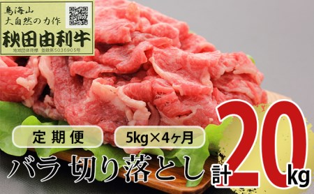 《定期便》4ヶ月連続 秋田由利牛 バラ切り落とし 5kg（1kg×5パック）