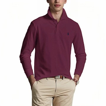Polo Ralph Lauren RL 熱銷刺繡小馬長袖Polo衫-酒紅色(PIMA棉)