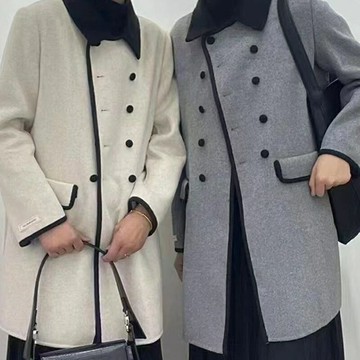 【巴黎精品】羊毛大衣毛呢外套-雙排扣翻領赫本風雙面呢女外套2色a1cu32