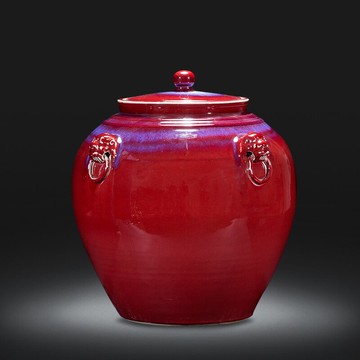 景德鎮陶瓷器窯變獅子頭蓋罐儲物罐新中式家居裝飾品博古架擺設