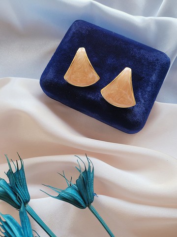 美國西洋古董飾品/NAPIER銀杏葉奶茶色琺瑯針式耳環/古著首飾