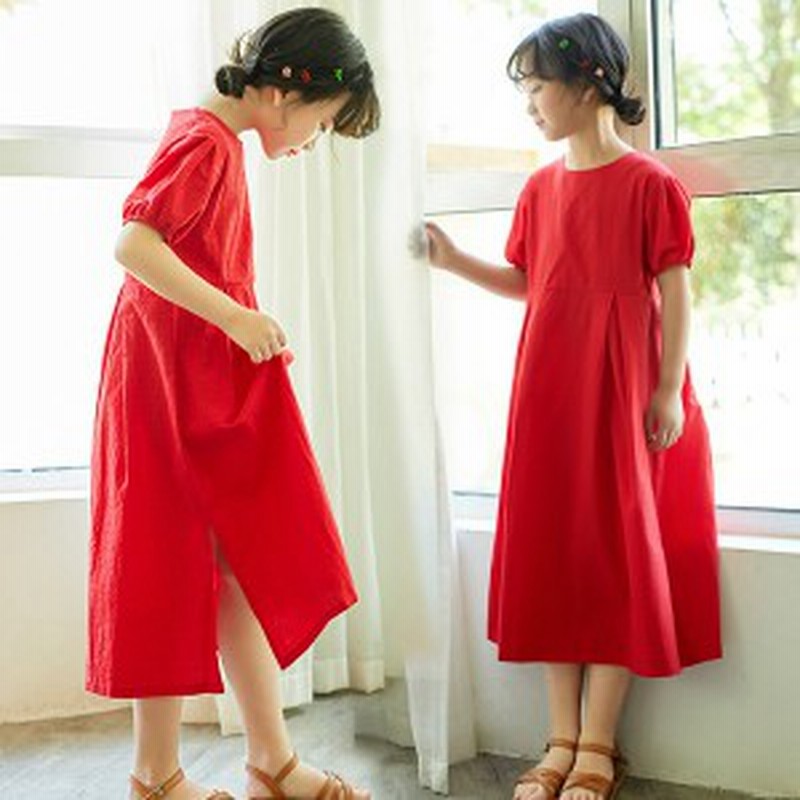 子供ワンピース 半袖 ピアノ発表会 レッド 110 1 夏 カットソー ベビー 子供服 韓国 ジュニア ガールズ 夏用 リゾート スリット入り 通販 Lineポイント最大1 0 Get Lineショッピング