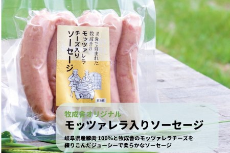 ＜牧成舎＞飛騨の牛乳屋、こだわり3種のチーズ＆モッツァレラ入りソーセージ b608